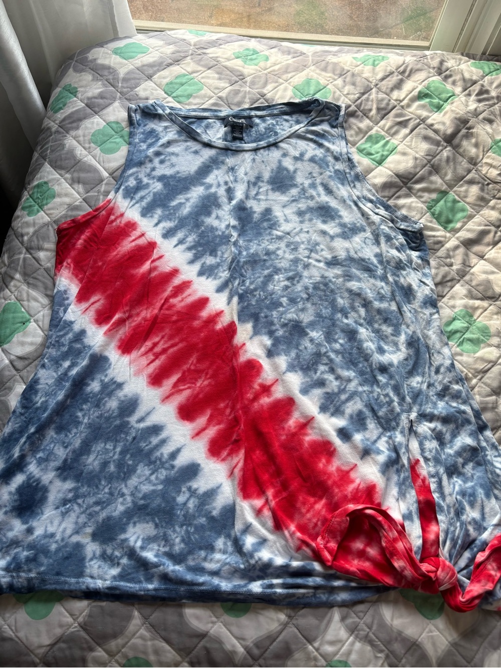 Chaps Tie-Dye Tank with Side Knot - Blue & Red